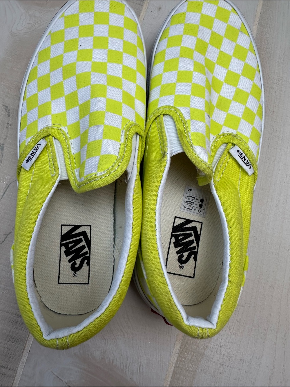 Vans Kids Slip-On Checkerboard Sneakers in Neon Lime and White